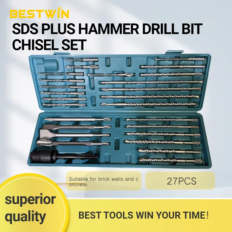 27Pcs SDS Plus Electric Hammer Drill Bit chisel Set SDS Max to SDS Plus for Concrete Wall Brick Block Masonry Hole Drilling Bits