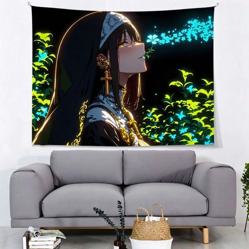 VIKAMA Red Anime Girl Spider Lily Flower Hanging Tapestry Wall Art Home Decor Bedroom Dorm Cool Dark Vibe Soft Durable Cozy Gift