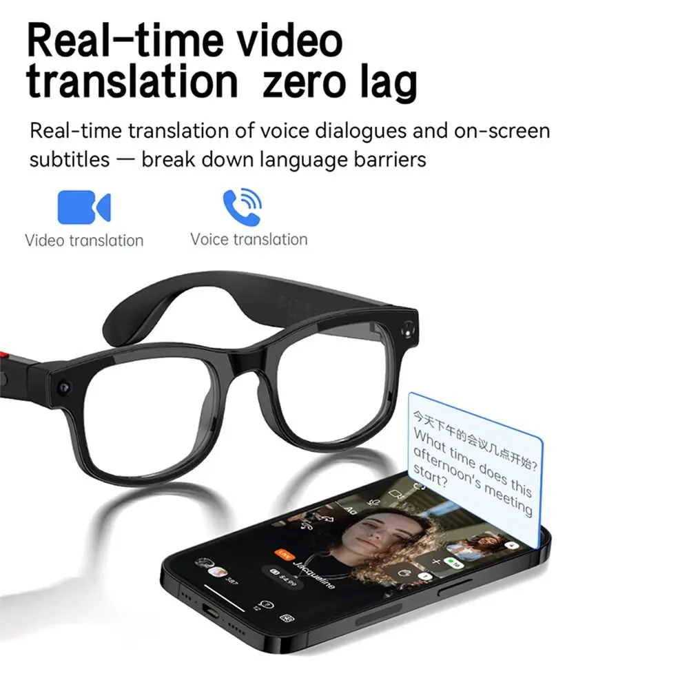 2 in 1 AI Smart Glasses Real-time Translation HD Photo Video Voice Smart Video Glasses 1080P Video Recording 800W pixel