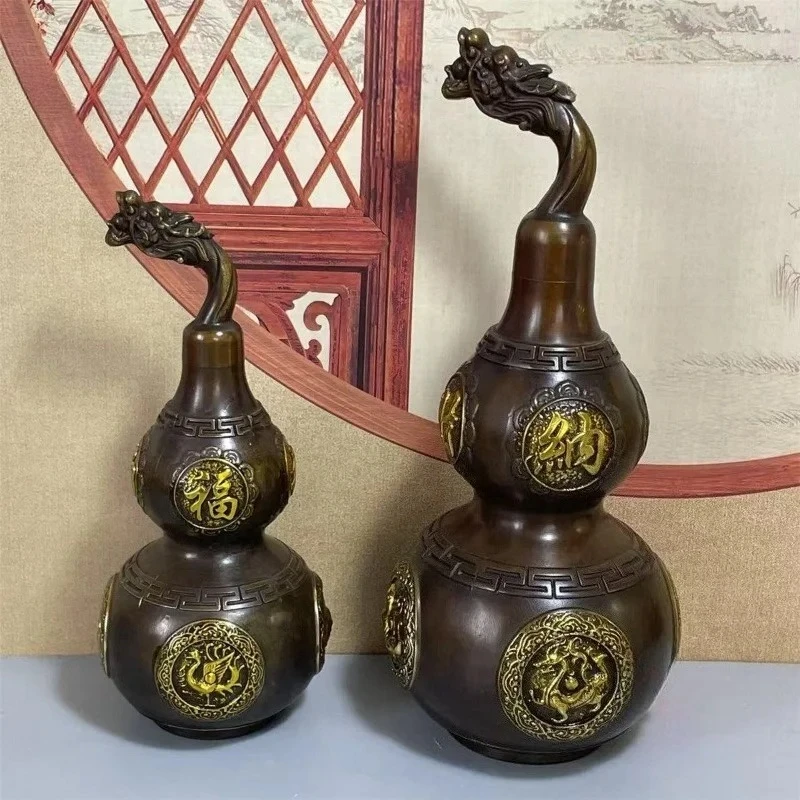 Dragon Head Gourd Statue Fu Lu 4 Divine Beasts Ornament Chinese Feng Shui Copper HuLu Office Decoration Wealth Attracting