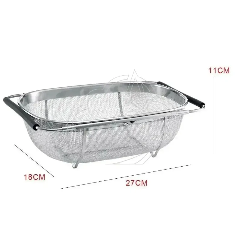 Stainless Steel Retractable Drain Basket Oval Colander Rubber Grip Handle Sink Vegetable Draining Rack