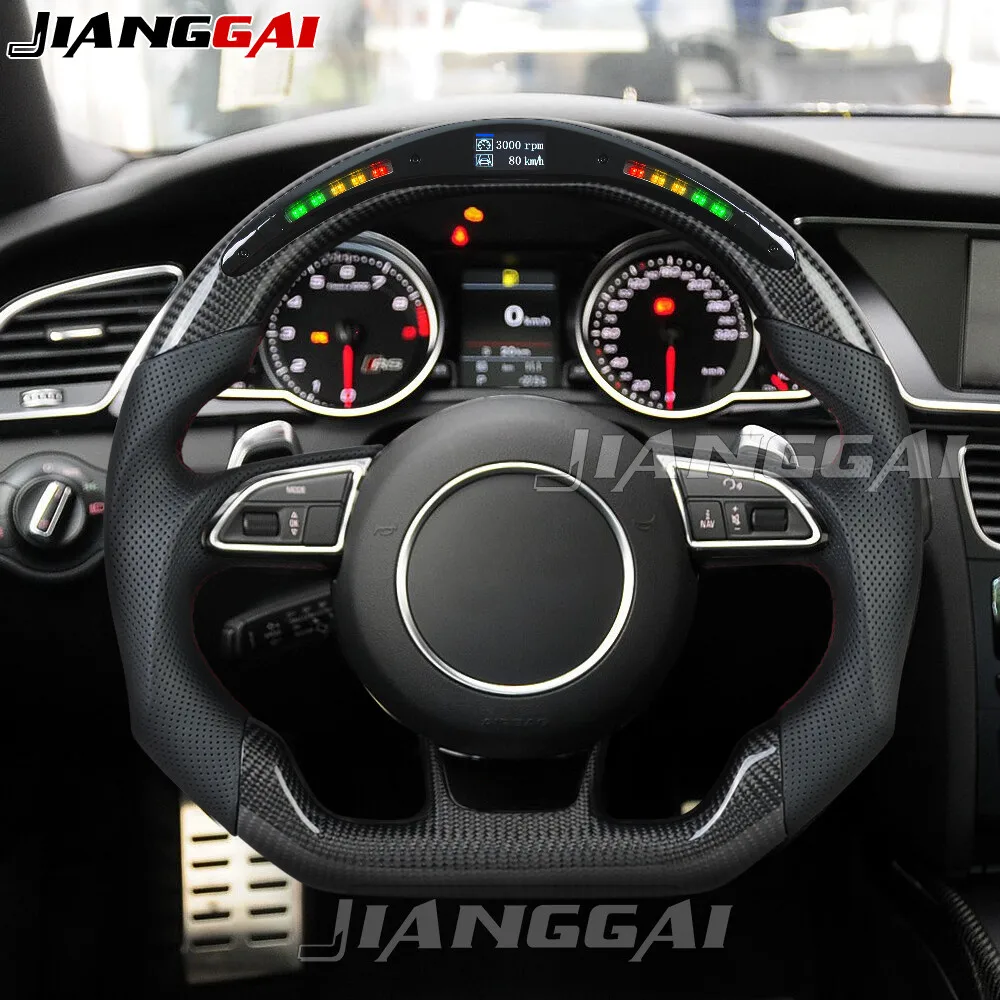 

HandMade LED Carbon Fiber Car Sports Steering Wheel Fit For Audi B8 RS3 RS4 RS5 S3 S4 S5 12-16 A3 A5 Accessories Black Leather