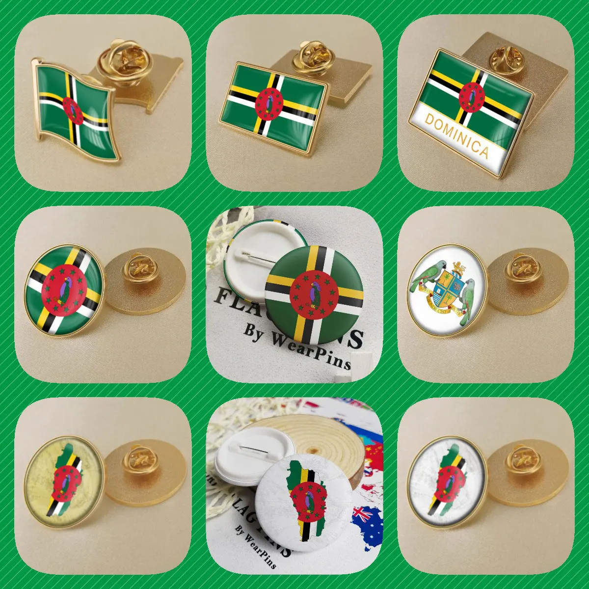 Dominica Dominicans Flag National Emblem National Flower Brooches Badges Lapel Pins