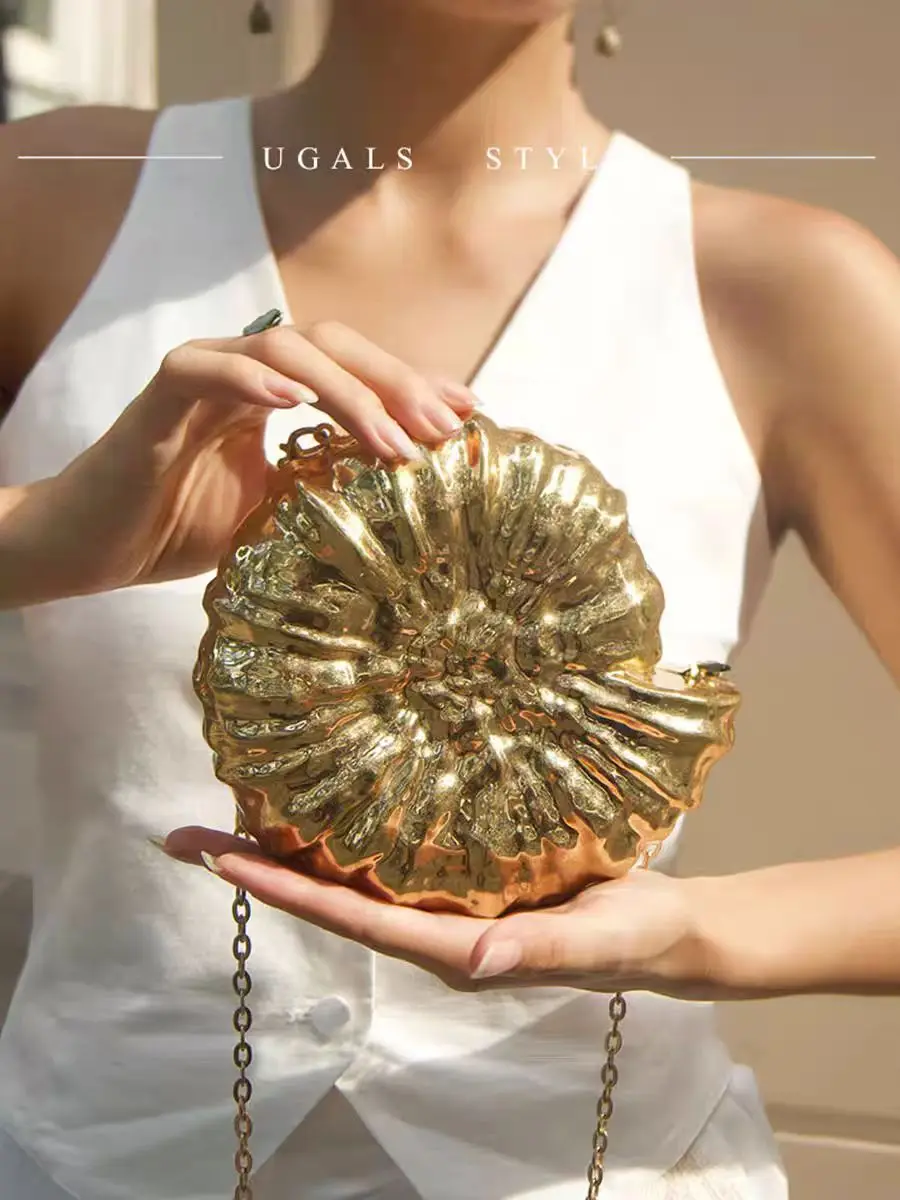 

Креативный золотой кошелек в форме раковины для женщин, акриловая сумка-коробка, изысканная брендовая ручная вечерняя сумка, сумка через плечо, 2025, шикарная