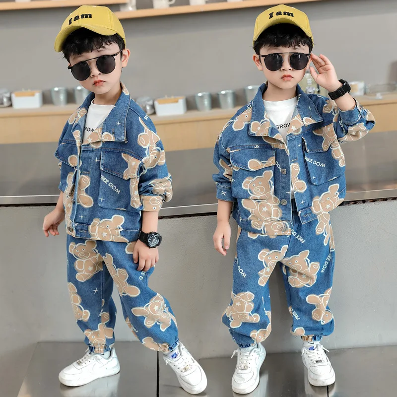 Boys Suits Coat +Pants 2PCS/Sets 2023 Bear Warm Thicken Winter Autumn School Plus Size Children Clothing