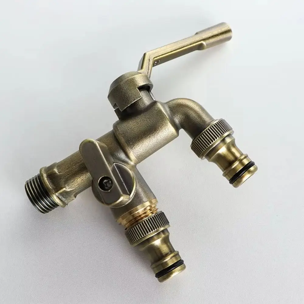 

Anti-freezing All-copper Faucet One Inlet and Two Outlets Dual Water Outlets Brass Faucet Adapter 1/2inch Durable Outdoor Faucet