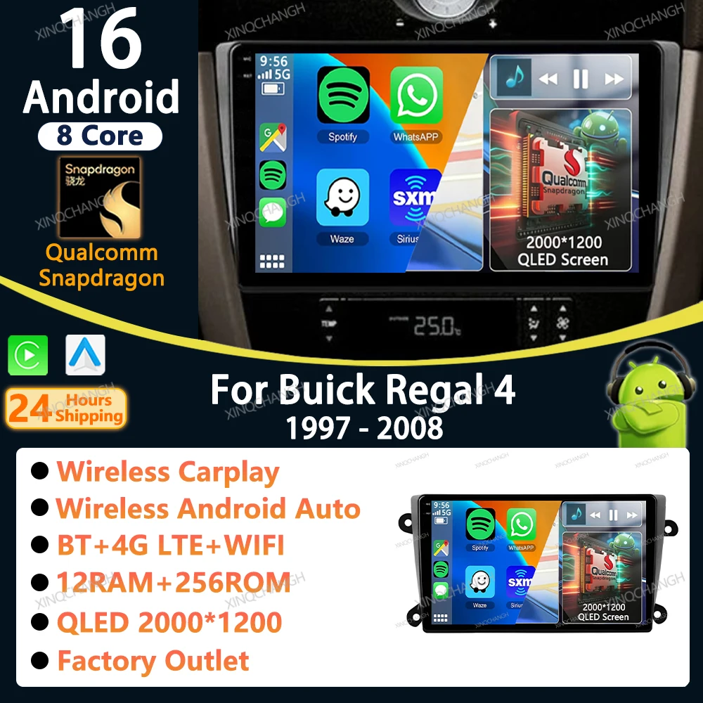 Radio para Auto con Android 16 y Carplay para Buick Regal 4 1997-2008, Accesorios Estéreo, Panel de Video 2 DIN, Unidad Principal de Audio DIN