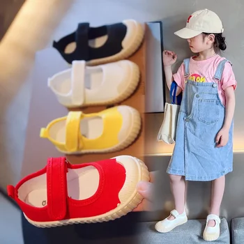 Sapatilha de lona cor sólida do bebê menina, sapatos estudantis casuais, biscoito, menino, criança
