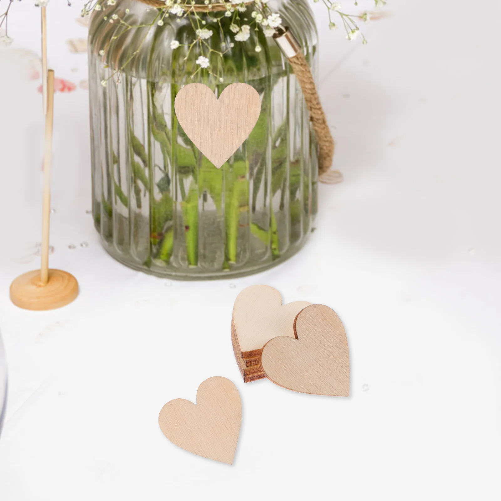 

300Pcs Wooden Hearts Decor DIY Craft Tags Blank Unfinished Wood Slices for Art Projects Tree Door Window Hanging Birthday