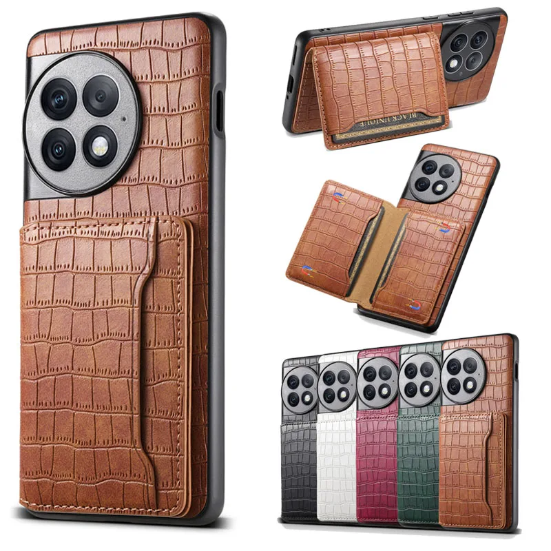 EUCAGR Luxury Crocodile Pattern Leather Case Coque For Oneplus 12 11R 11 Ace2 Pro CE3 Lite Nord N30 Ace3 12R Holder Shell Cover