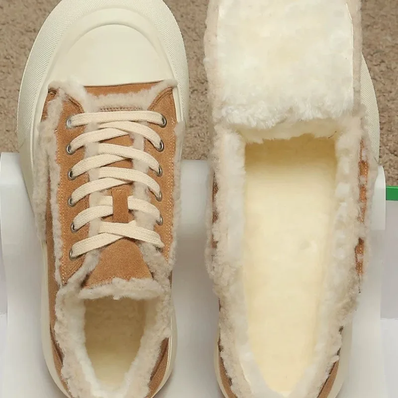 Winter Low-Top Snow Boots Men's Platform Sneakers Warm Casual Shoes Male Cowhide Warm Wool Outdoor  Genuine Leather Hiking Boots
