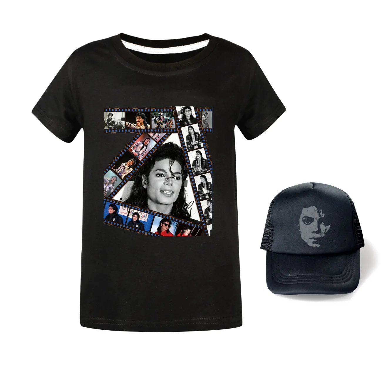 

International star boys' and girls' children's clothing short sleeved Michael Jackson T-shirt+hat