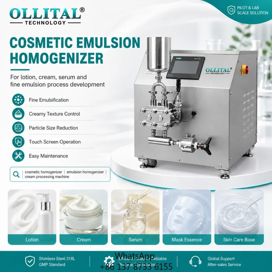 Ollital High Pressure Homogenizer For Cosmetic Cream Lotion Serum And Fine Emulsion Process Development