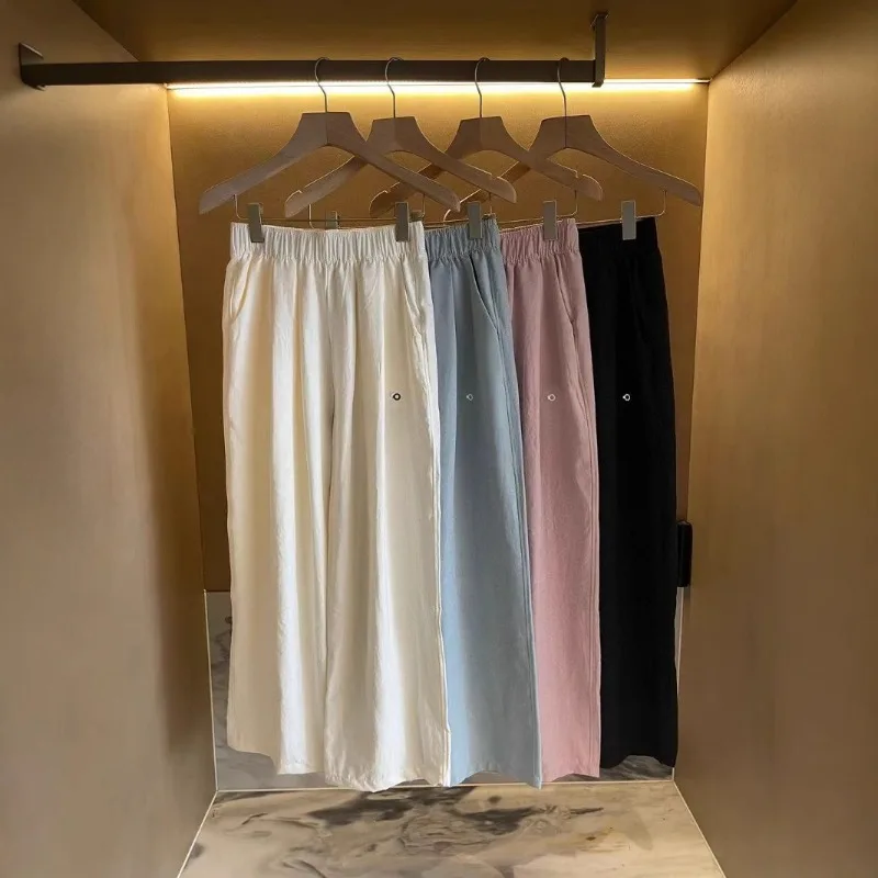 

New Sports Yoga Wide Leg Pants Women Summer Elastic Waist Quick Drying Straight Pants Fitness Casual Solid Black Trousers Female