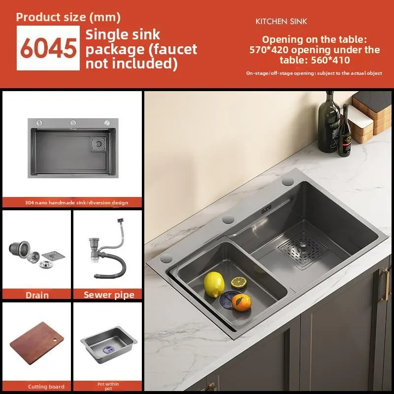 Ultra Thick Honeycomb Single Bowl Kitchen Sink SUS304 Stainless Steel Large Basin Ultra Durable Dishwashing Prep Sink Kitchen