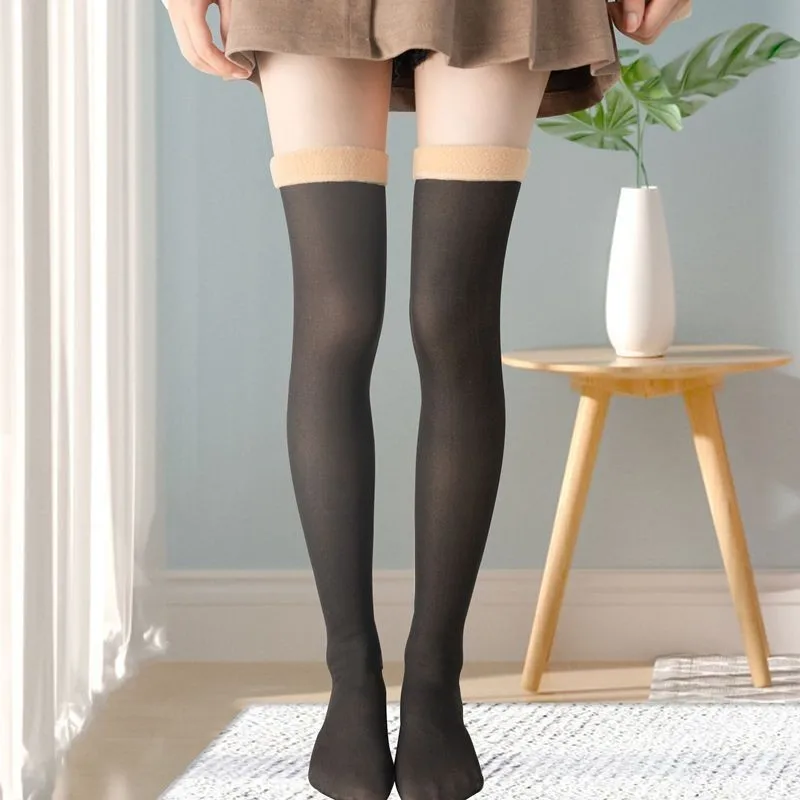 Really Sheer Over--Knee Socks Autumn Winter Fleece Thickened Base Socks Cold-Proof Warm Women High Tube Socks Sheer Stoc