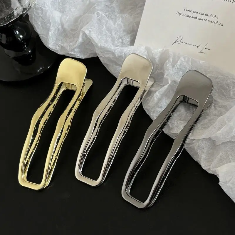 Hohle rechteckige Haarklammern aus Metall, rutschfeste Haarspangen, geometrische Haaraccessoires für den Alltag. – Detail 8