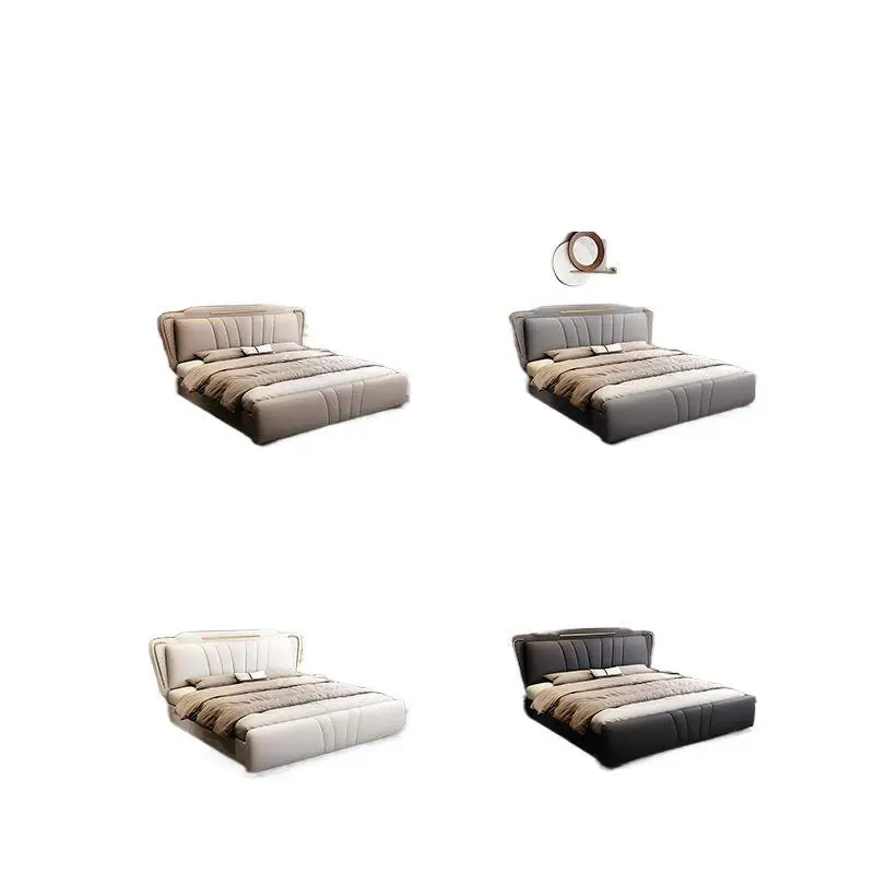 

Italian master bedroom double bed 1.8x2 leather luxury double bed high-end storage 1.5m net red leather bed