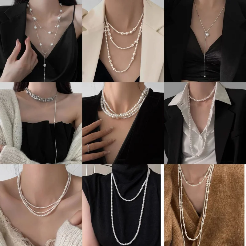 

New Irregular Long Pearl Necklace French Light Luxury Elegant Sweater Chain Niche Minimalist High-End Light Luxury Style Party