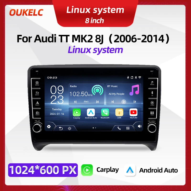 8 inch navigatiesysteem voor Audi TT MK2 8J 2006-2014, Carplay, Android Auto, radio, touchscreen, multimedia, Linux systeem