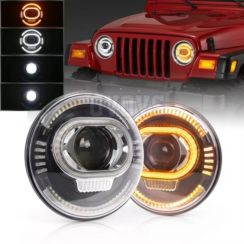 

2PCS 7Inch LED Headlight With DRL Turn Signal Hi/Lo Beam For Jeep-Wrangler JK TJ CJ LJ Hummer H1 H2.2021+7" LED Headlight