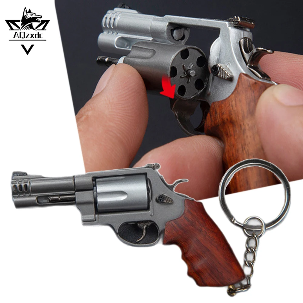 

Tactical M500 Miniature Revolver Keychain Disassembled Solid Wood Handle Alloy Assembly Toy Keychain CS Collection Pendant Gift