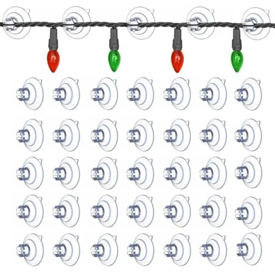 

200 Pack Suction Cups for Glass - 1.2''/30mm Small Clear Rubber Suckers for Holiday Christmas Lights String Decoration, Strong
