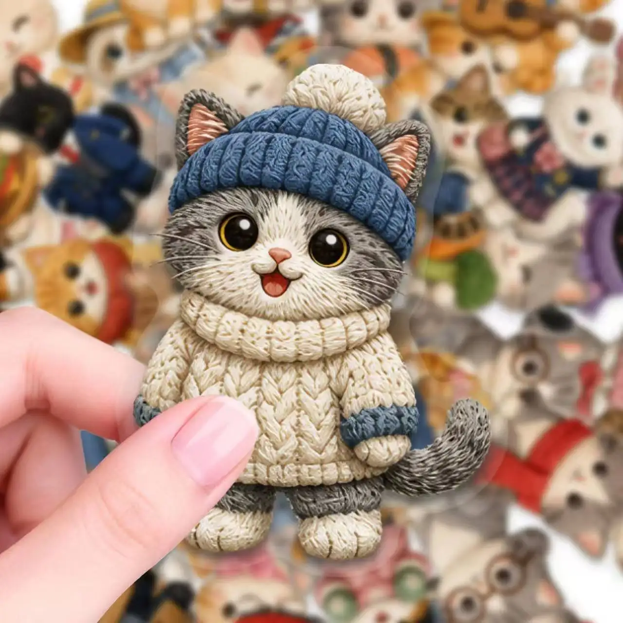 50Pcs Healing Dressed Cat Stickers Set Sweet Kawaii Transparent PET Decals for Journal Phone Case DIY Collection