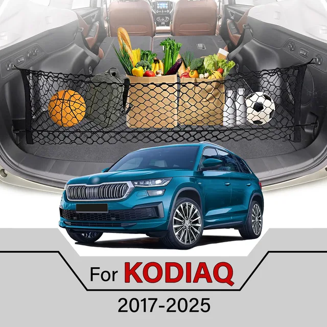 Rozciągliwa siatka bagażowa do samochodu, gadżety samochodowe, regulowana elastyczna siatka do bagażnika z haczykiem do Skody KODIAQ 2017-2025