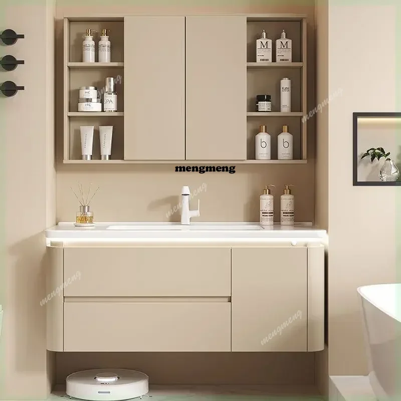 

Nordic Cream Style Bathroom Cabinet Wall-mounted Modern Luxury Design Mirror Vanity Bathroom Furniture