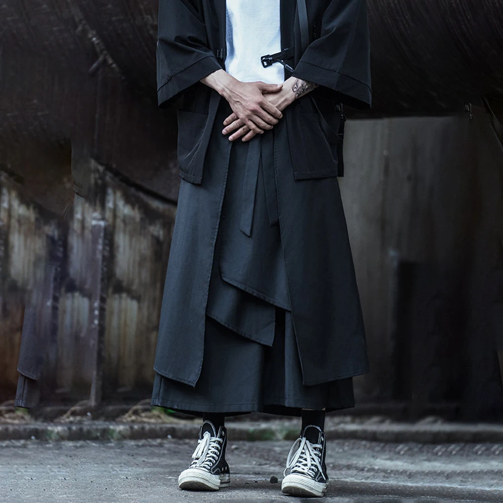 Mens Multi Layered Irregular Skirt Pants Streetwear Fashion Dark Japanese Couple Samurai Wide Leg Pants Men'S Clothing 2026 New