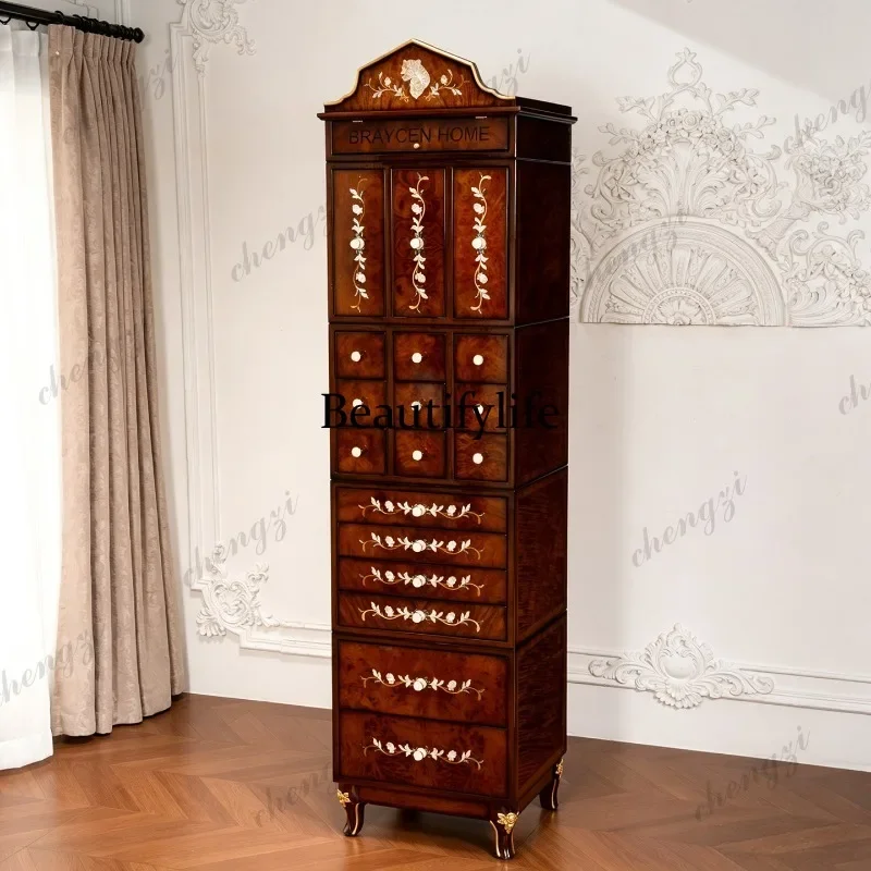 M178 French retro solid wood multi-chest cabinet European court grid medium and small display multi-treasure cabinet