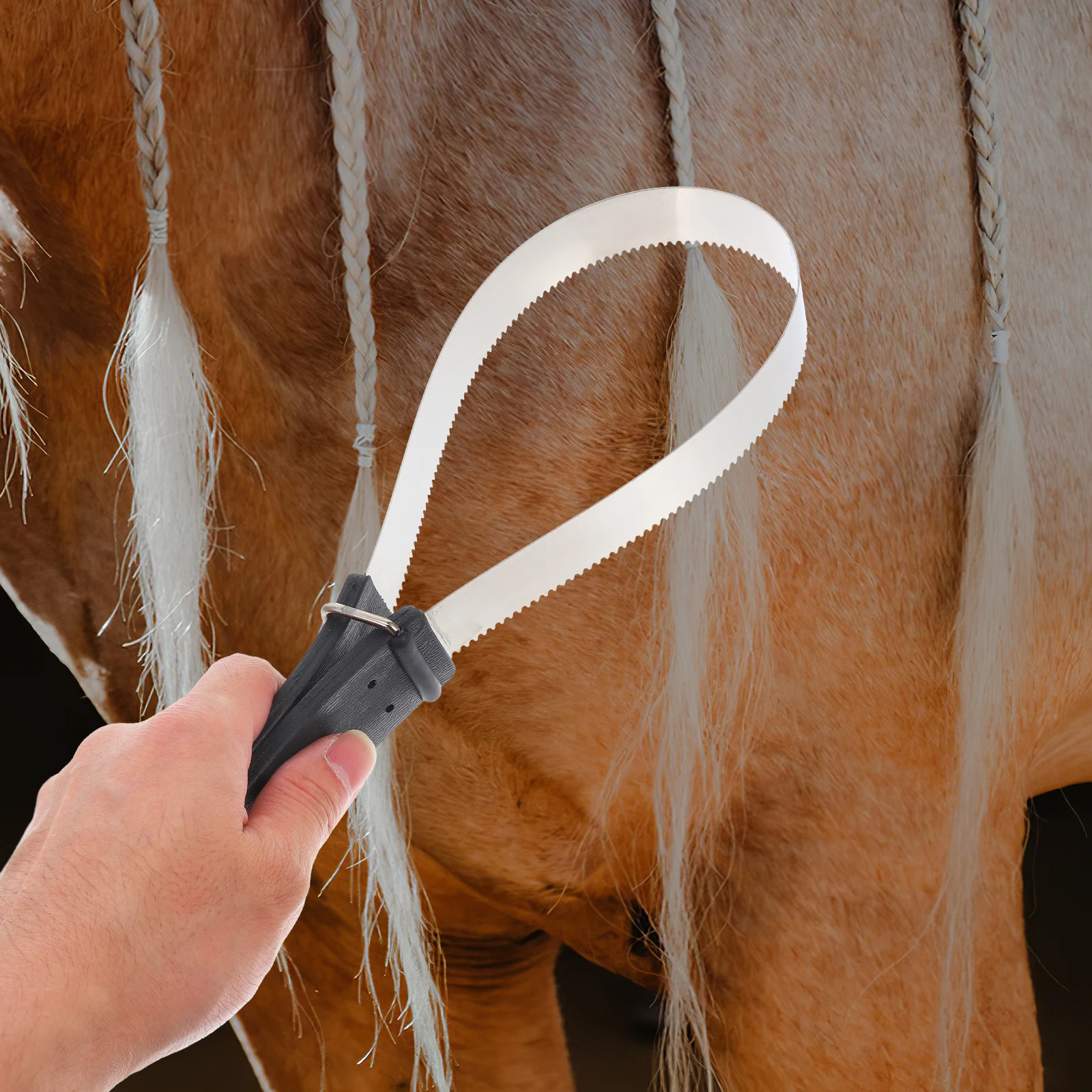 

Horse Hair Stainless Steel Scraper Brush Stainless Steel Grooming Tool Sweat Shedding Plastic Handle