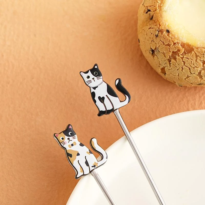 Stainless Steel Long Handle Coffee Spoon, Simple Household Tableware, Cute Delicate Dessert, Cake Small Spoon, Milk Cat Mixing S