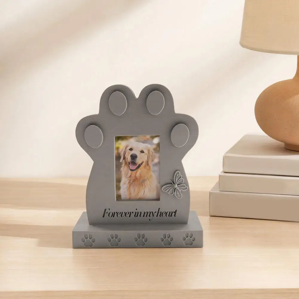Pet Ornament Pet Tribute Photo Holder Tombstone Dog Stone with Photo Card Slot 3d Butterfly Paw Design Pet for Home