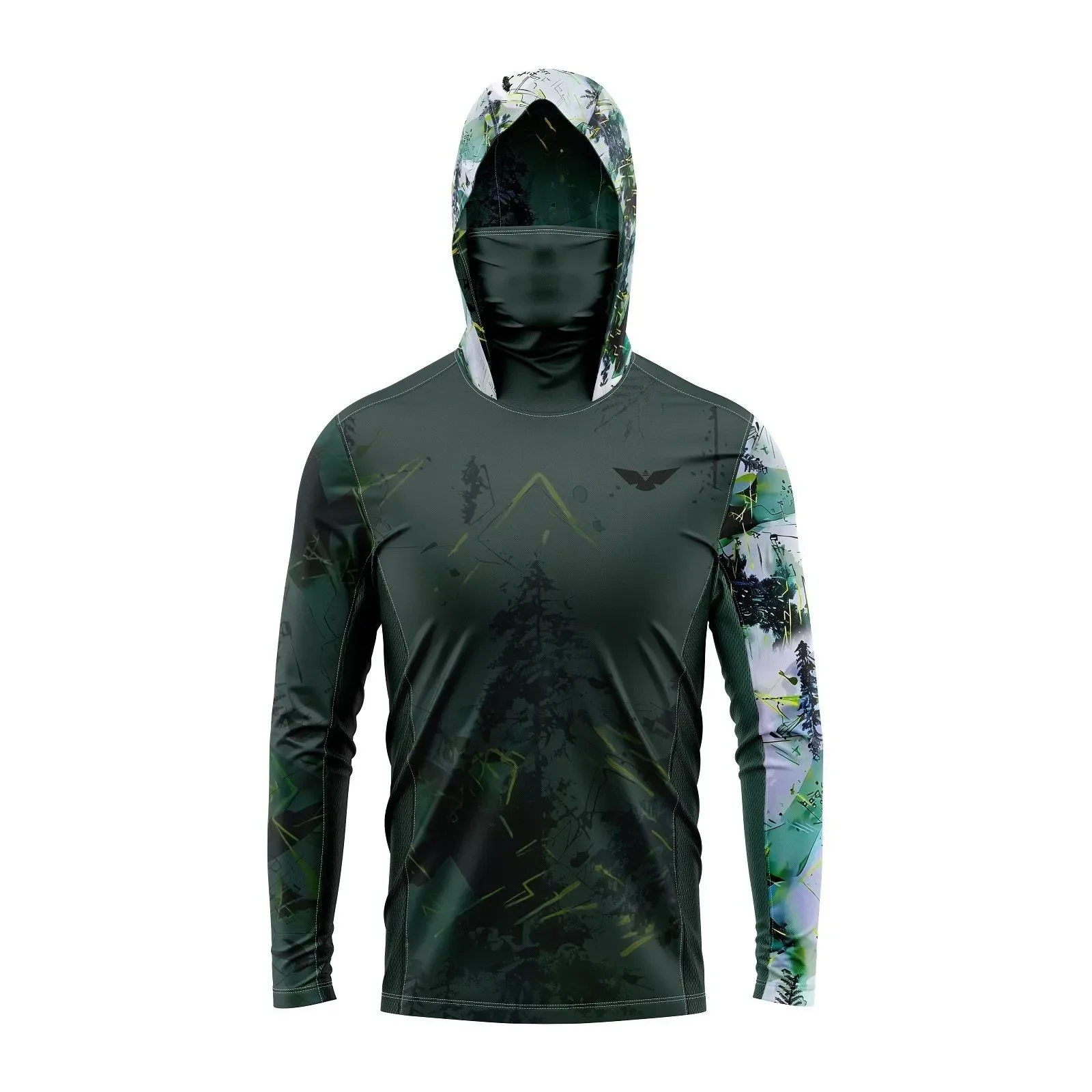 Men Camo Hooded Fishing Shirt with Face Mask Sun UV Protection Quick Dry Breathable Outdoor Long Sleeve Light Angler Premium Top image 5