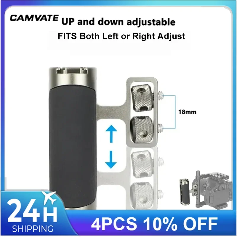 

CAMVATE Side Handle with Dual 1/4"-20 Screw Mount For Left-/Right-Hand Use Adjustable For Camera Cage Rig Handgrips