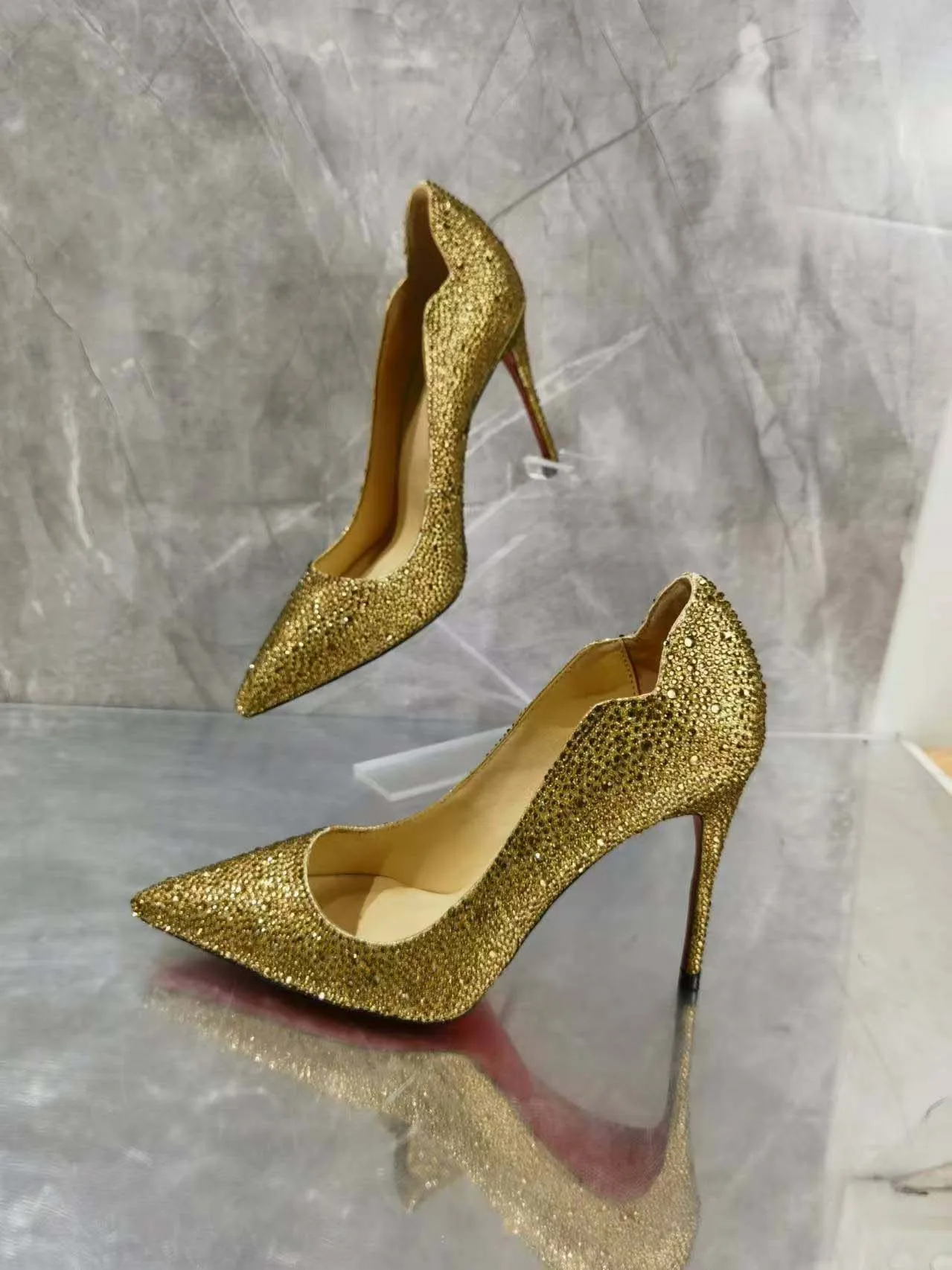 Warm Red Pointed Toe Sequin Super High Heel Women Pumps Slip On Stiletto Bling Party Dress Shoes Designer Wedding Shoes