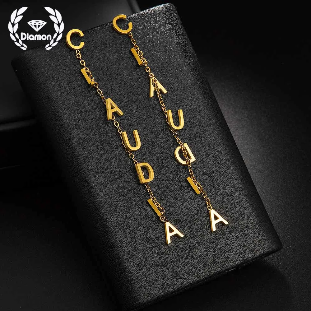 Diamon New Fashion Stainless Steel Earrings Personalized Name Welding Chain Stud Earrings for Women Christmas Jewelry Gifts