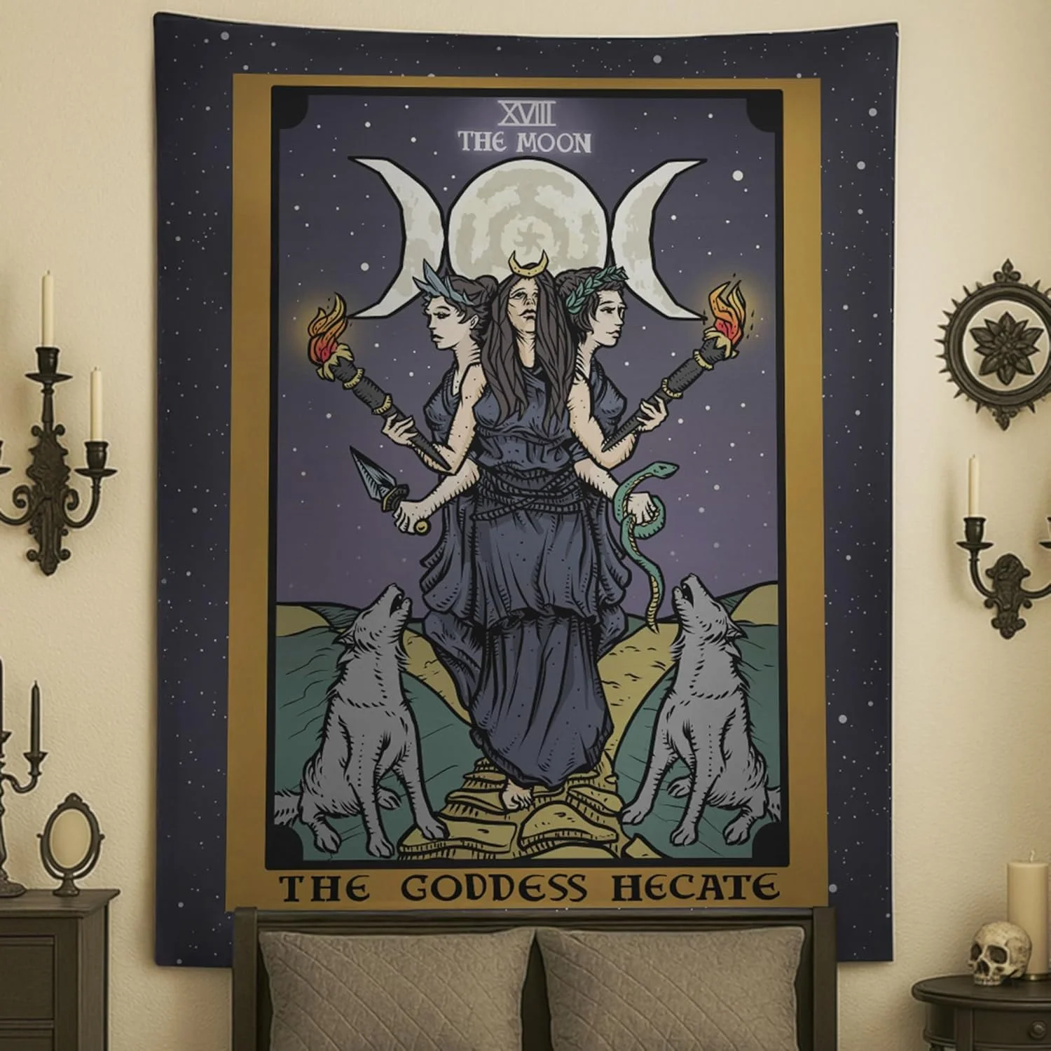 VIKAMA-tapiz Vintage de Tarot, diosa de brujería, bruja pagana, colgante de pared, astrología, habitación, dormitorio, entrada, tapiz decorativo
