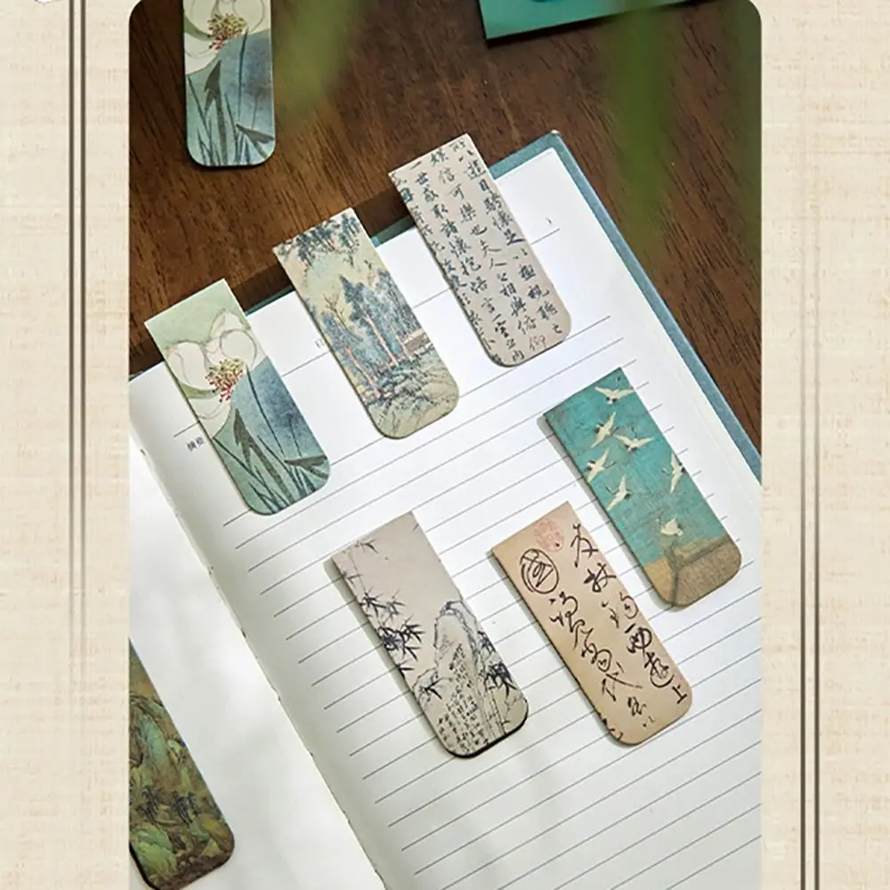 4PCS/Set Chinese Style Bookmark Double Sided Printed Magnetic Book Folder Vintage Literary Book Pagination Mark Reading Lovers
