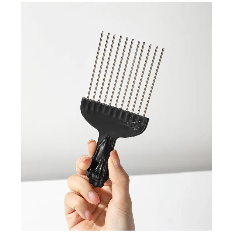 Black Fist Afro Pick Metal Wide Teeth Hair Comb For Volumizing Hair Styling Anti-static Comb Brush Detangling Comb