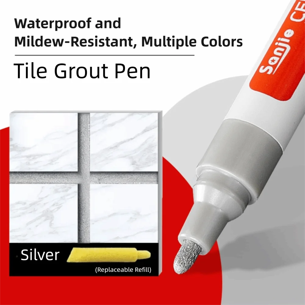 

Professional Waterproof Grout Pen Quick Dry Long Lasting Repair Pens Easy To Use Replaceable Pen Core Grout Marker Balcony