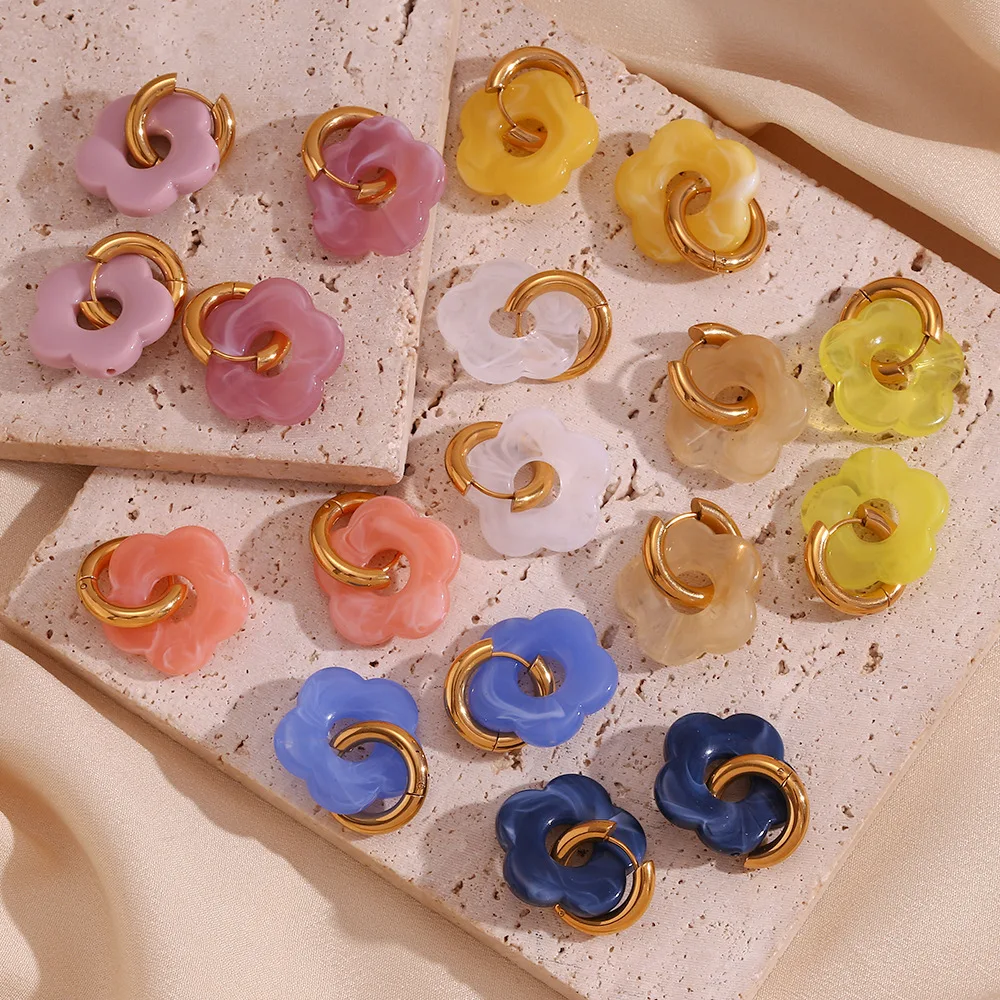 

European And American Fashion Retro Flower Earrings Made Of Stainless Steel Plated With 18k Gold And Colored Dopamine For Women