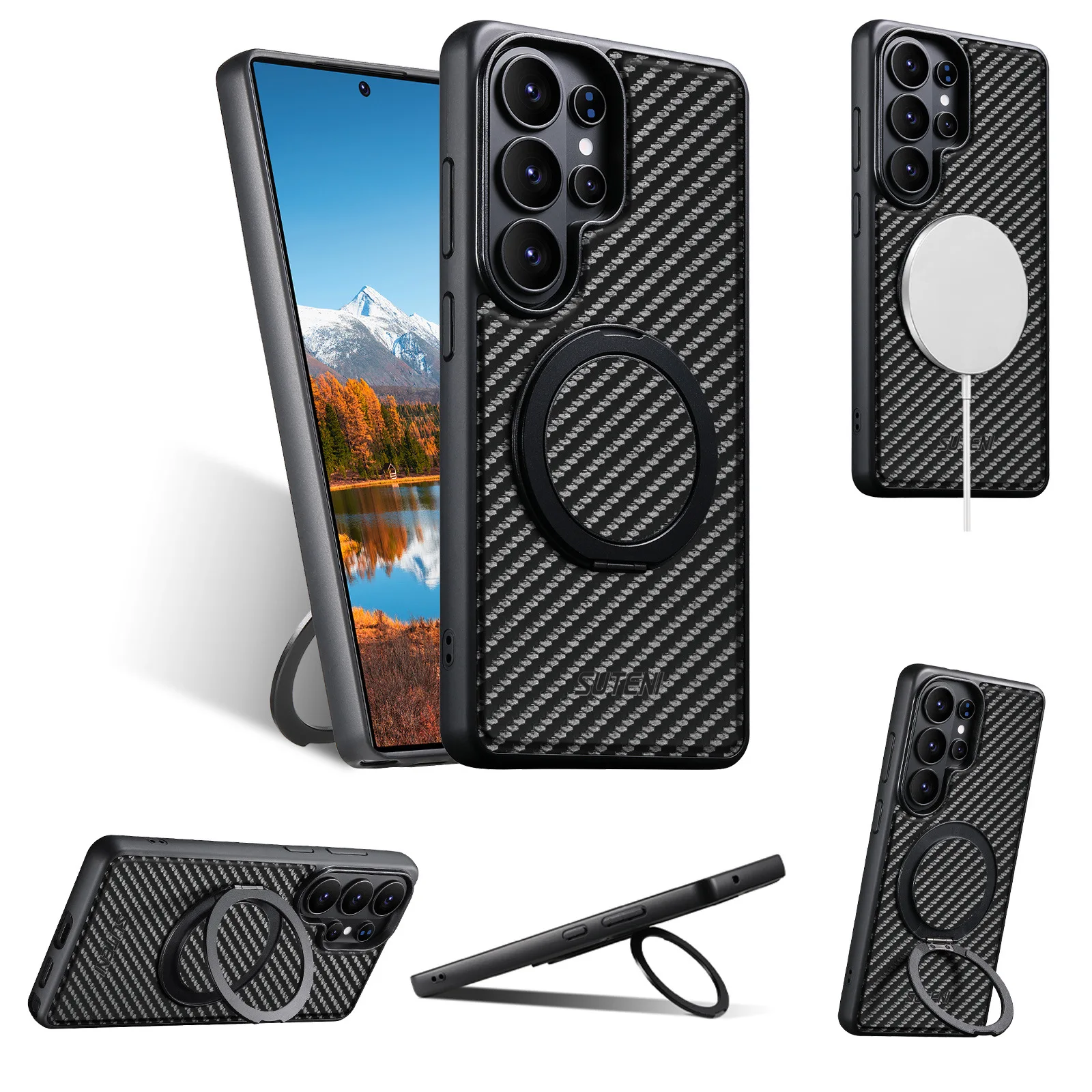

case for Samsung S26 S25 S24 S23 S22 ultra Magnetic wireless charging 360° rotating bracket with ring buckle and leather cover