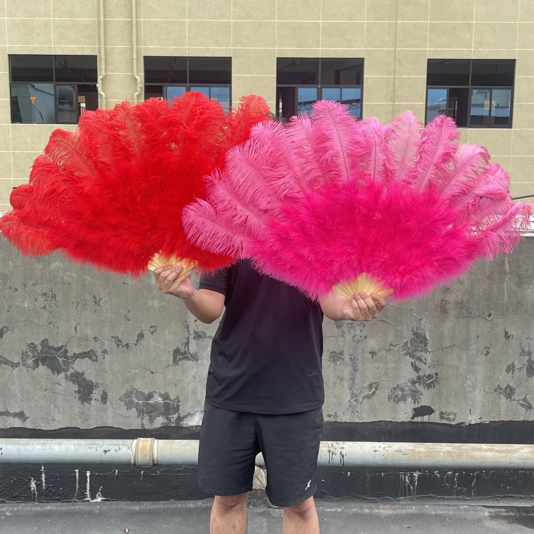 

13 Bone Fluffy Red Ostrich Feathers Fan for DIY Carnival Party Celebration Dance Show Decoration Plumes Fan Crafts Customized
