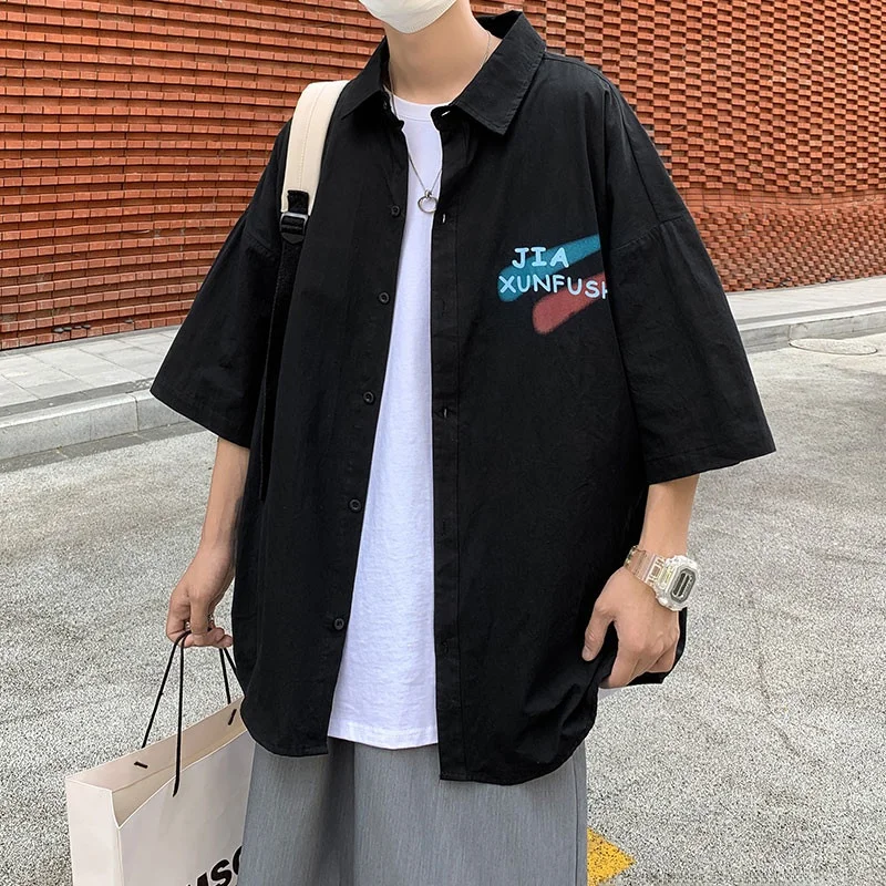 

Summer Thin ort Sve Cotton irt Men's Korean Sle Trendy Oversize Pure Cotton Five-Button irt Outerwear