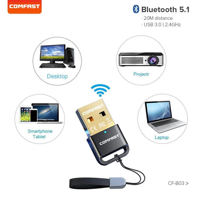 COMFAST-Adaptador USB Bluetooth 5,1, transmisor receptor de Audio y música, 2,4 GHz, 3Mbps, Win10 para altavoz de PC/11