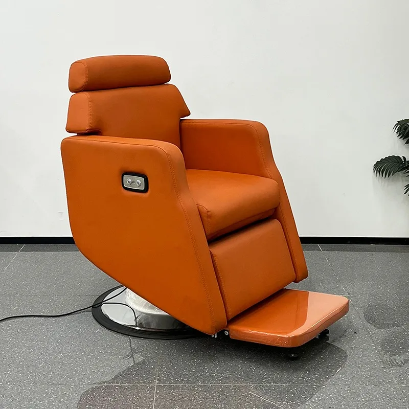 Orange Electric Single Motor Barber Chair Big Pump Salon Chair Customized LOGO