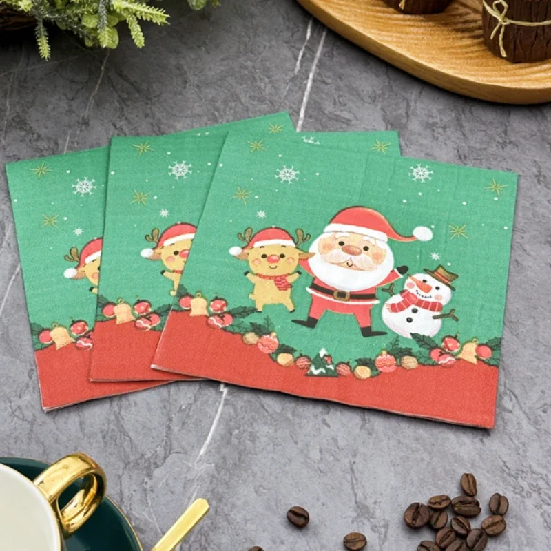 Cartoon Christmas Printed Napkin Square Christmas Party Decoration Coloured Wood Pulp Paper Towels 20pcs Mother & Baby Grade